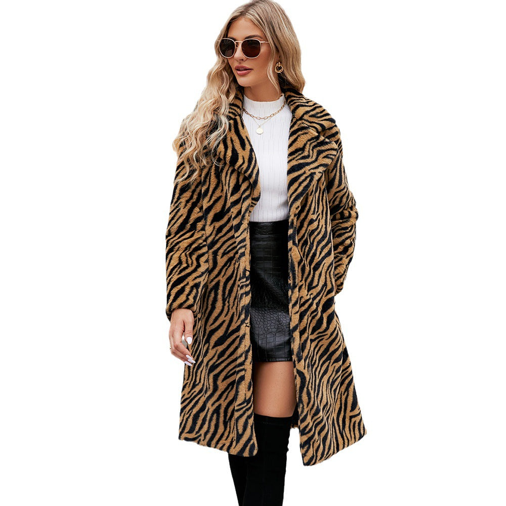 Damen Eleganter Kunstpelzmantel im Zebra-Design Drune