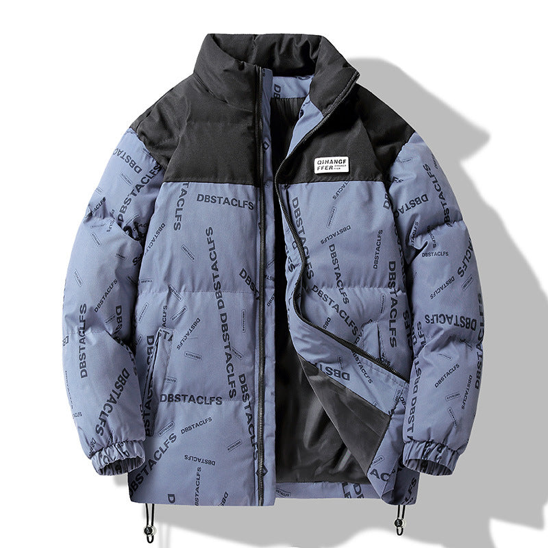 Herren Gepolsterte Steppjacke mit grafischem Schrift-Print, Stehkragen und verstellbarem Saum Drune