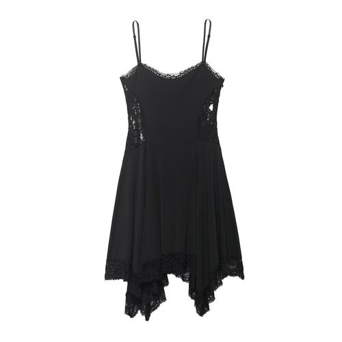 Damen Spitzen- und Satin-Kleid mit asymmetrischem Saum und verstellbaren Trägern Drune