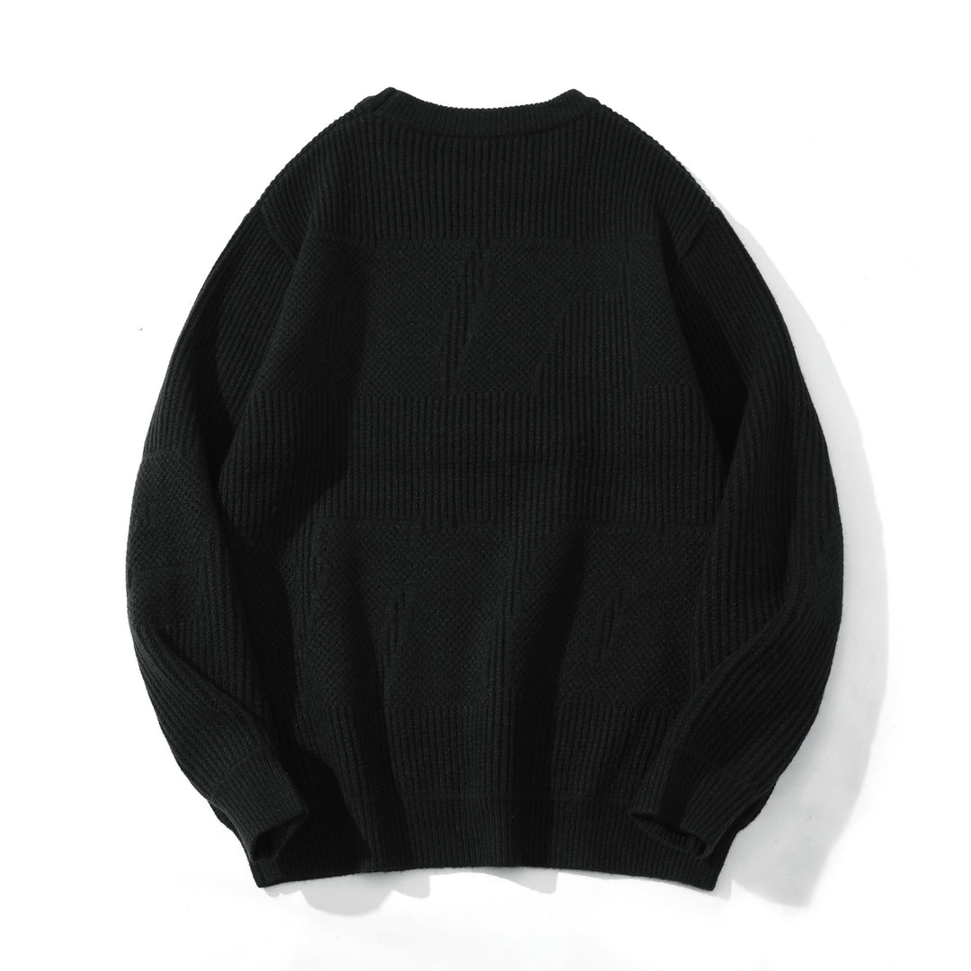 Unisex Strukturierter Oversize-Rundhalspullover mit Panel‑Strick Drune