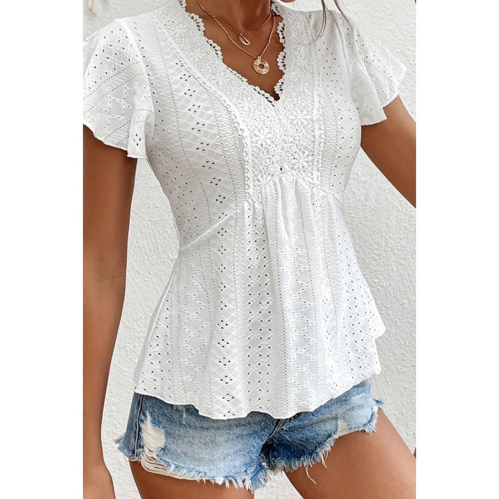 Damen Bluse mit Durchbrochene Spitze und Volantärmel Drune