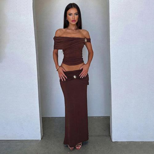 Damen Elegantes Offshoulder Maxikleid mit raffinierten Raffungseffekten Drune