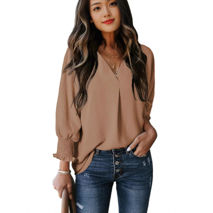 Damen luftige Tunika mit weitem Schnitt und eleganten Puffärmeln Drune