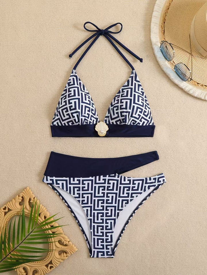 Damen Triangel-Bikini mit elegantem geometrischem Muster Drune