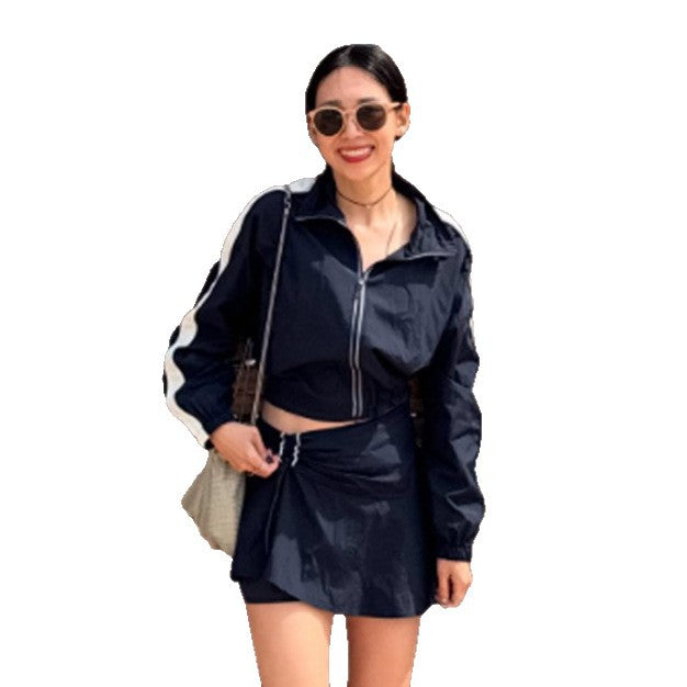Damen Leichte Kapuzenjacke Cropped mit elastischem Saum Drune