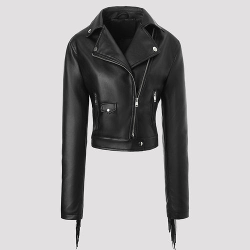 Damen Modische Cropped Bikerjacke Drune