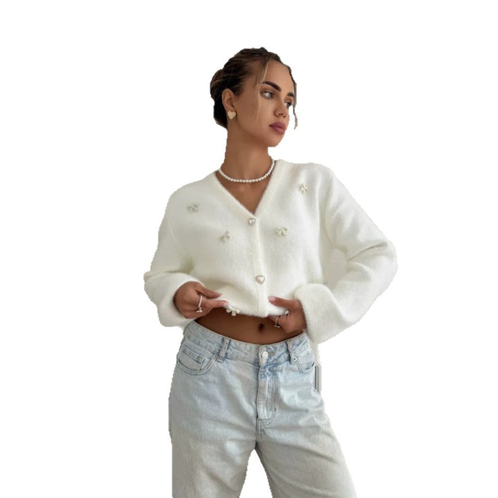 Damen Flauschige Strickjacke mit Herzknöpfen Drune