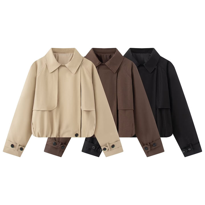 Damen Kurzer Trench-Style Blouson mit verdeckter Knopfleiste und Tunnelzugsaum Drune