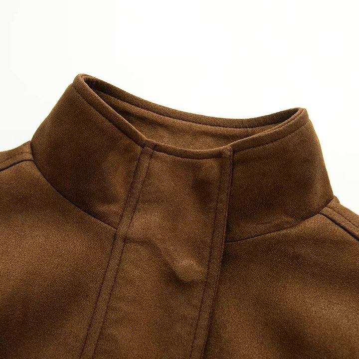 Damen nan kastige Kurzjacke mit Stehkragen, aufgesetzten Klappentaschen und elastischem Saum Drune