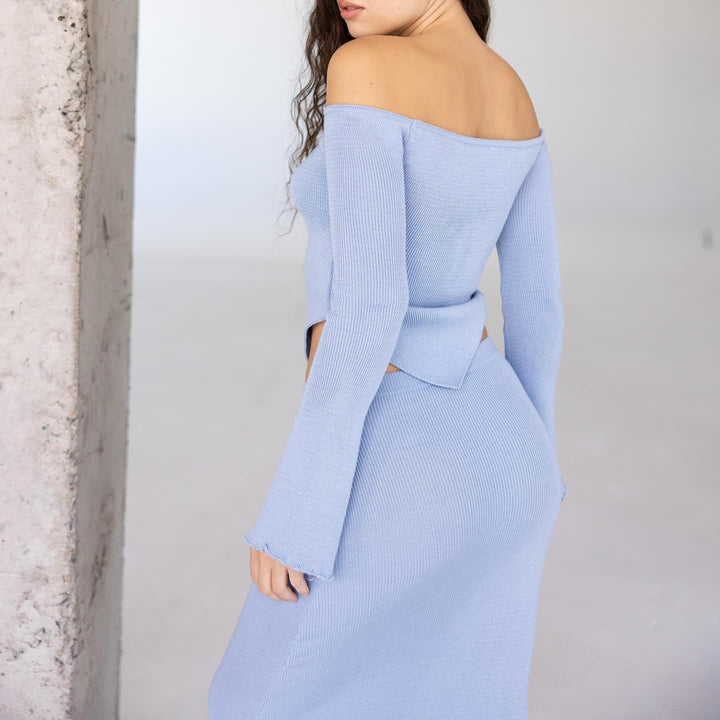 Damen elegantes Two-Piece Set mit schulterfreiem Oberteil Drune