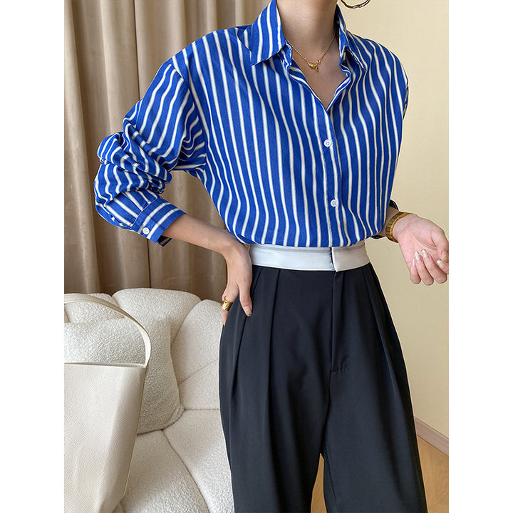 Damen Hemdbluse mit elegantem Streifenmuster und knöpfbarer Leiste Drune
