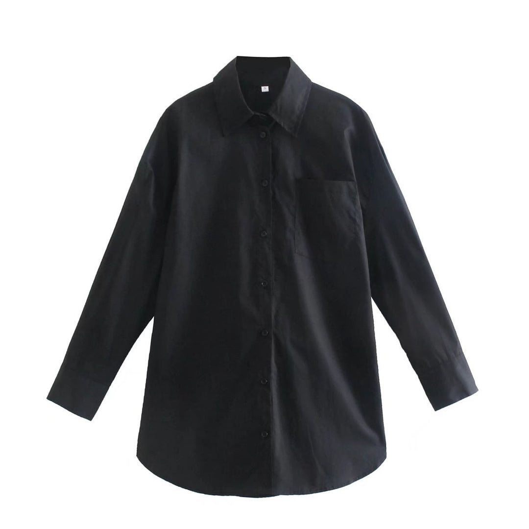Damen nan oversized Hemdbluse mit Brusttasche, überschnittener Schulter und abgerundetem Saum Drune