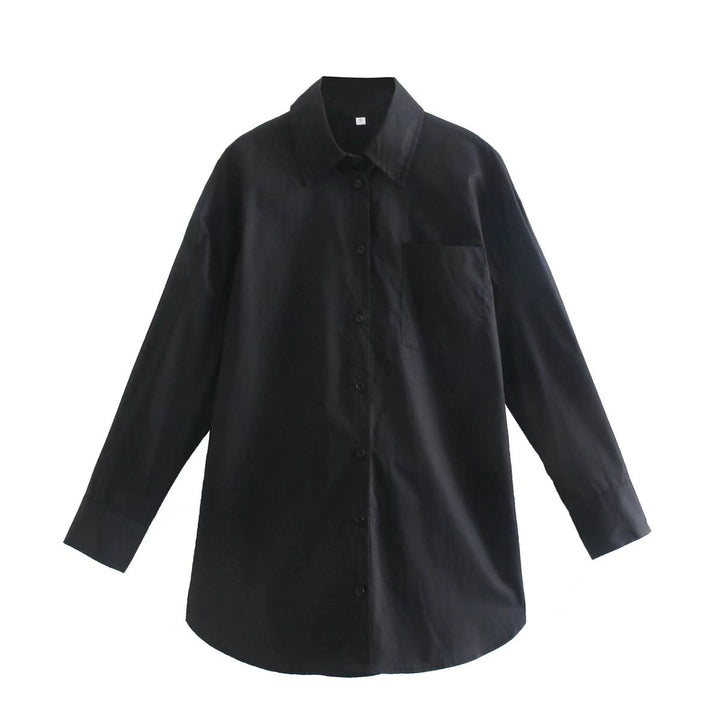 Damen nan oversized Hemdbluse mit Brusttasche, überschnittener Schulter und abgerundetem Saum Drune