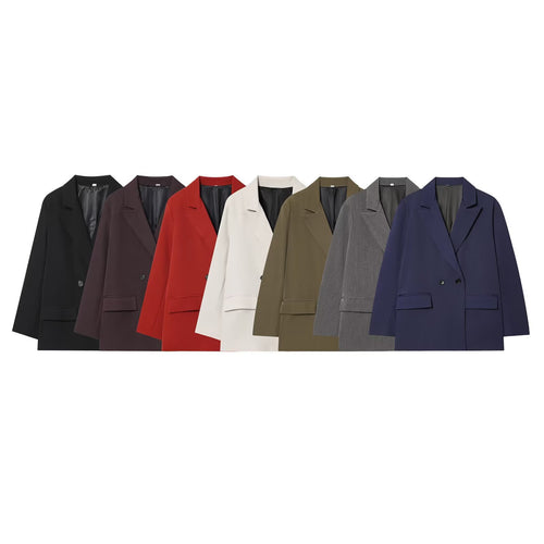 Damen Oversize Doppelreihiger Sakko-Blazer mit Pattentaschen Drune