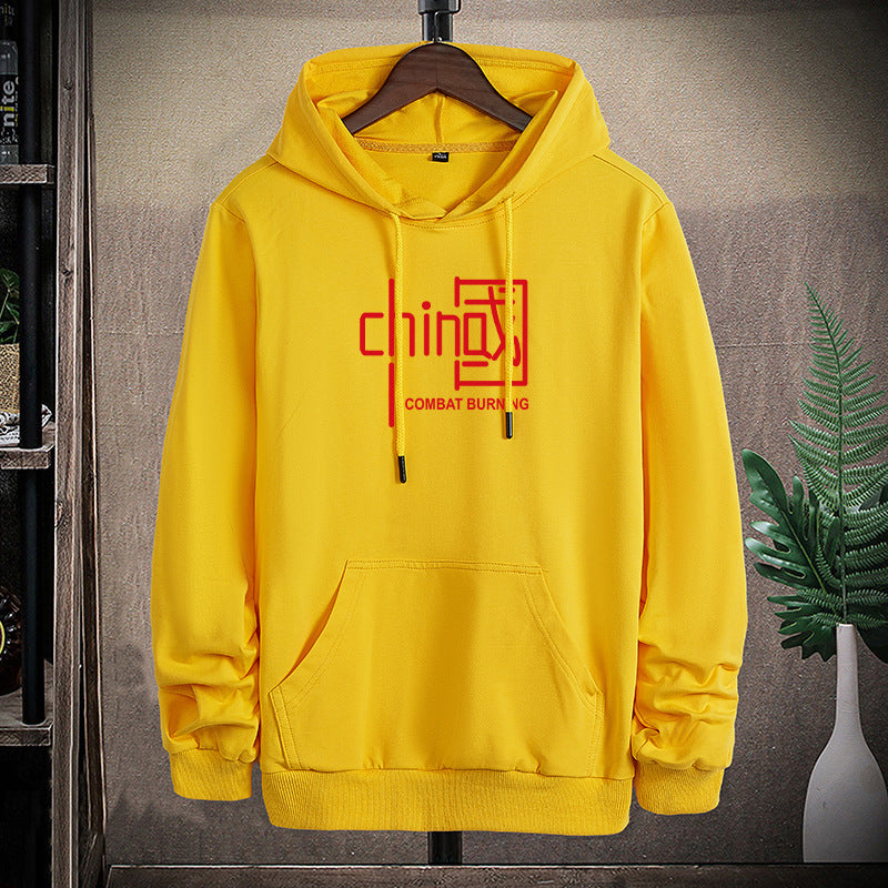 Herren lässiges Kapuzen‑Sweatshirt mit Kängurutasche und Statement‑Print Drune