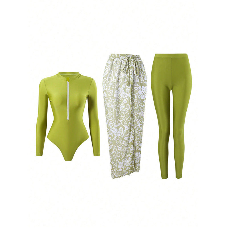 Damen Badeanzug mit langem Arm und elegantem Wickelrock Drune