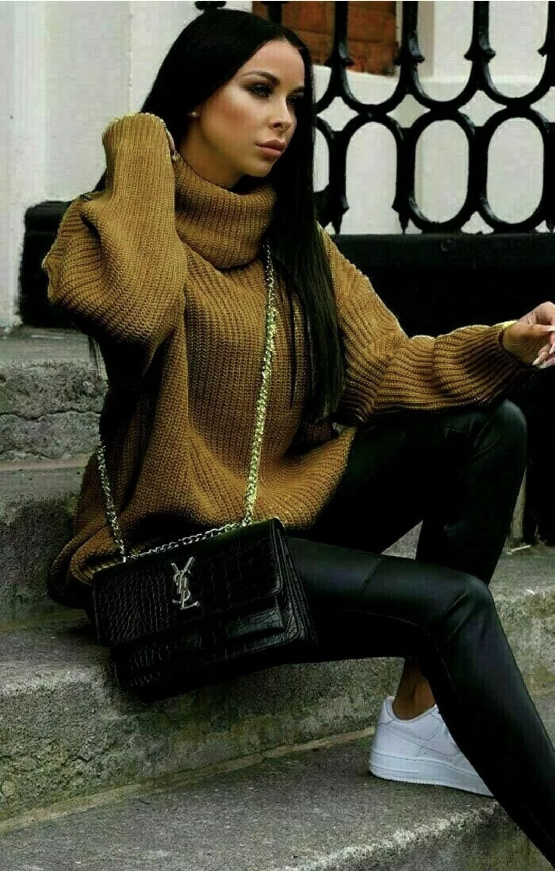 Damen Oversized Strickpullover mit hohem Kragen und modernem Schnitt Drune