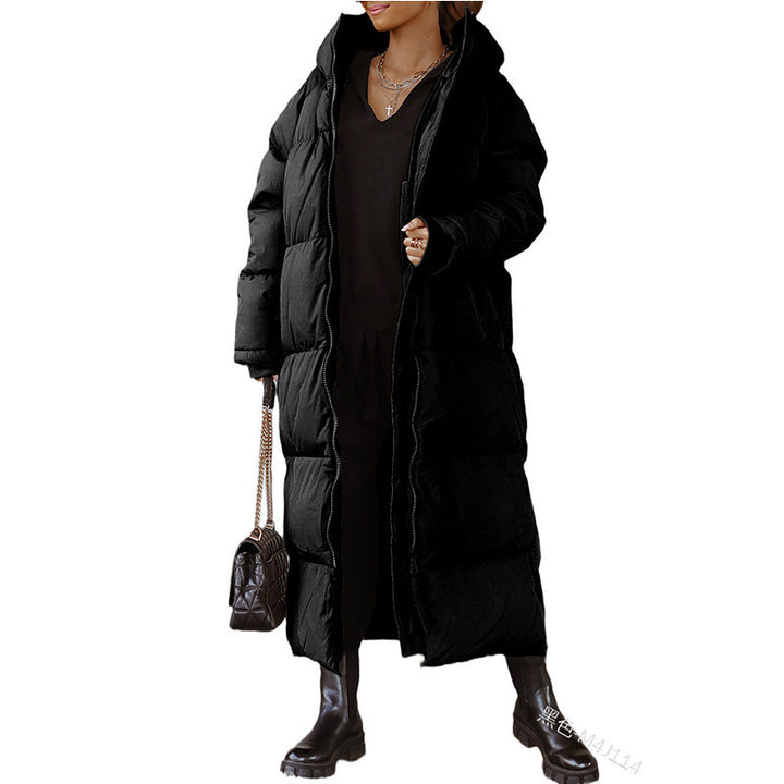 Damen gesteppte Langjacke mit Kapuze und praktischen Seitentaschen Drune