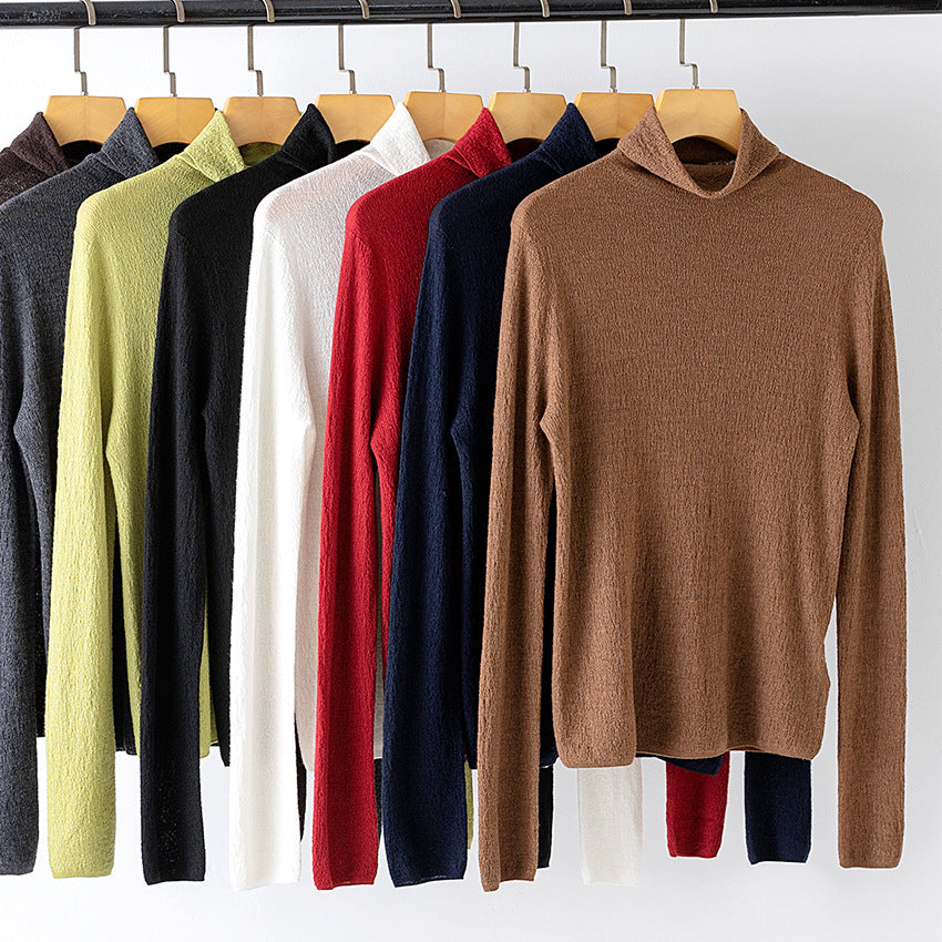 Damen Feiner Crinkle-Rollkragenpullover mit leichtem Fall Drune