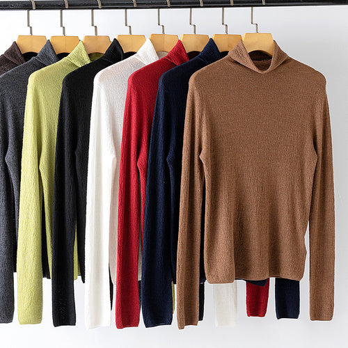 Damen Feiner Crinkle-Rollkragenpullover mit leichtem Fall Drune