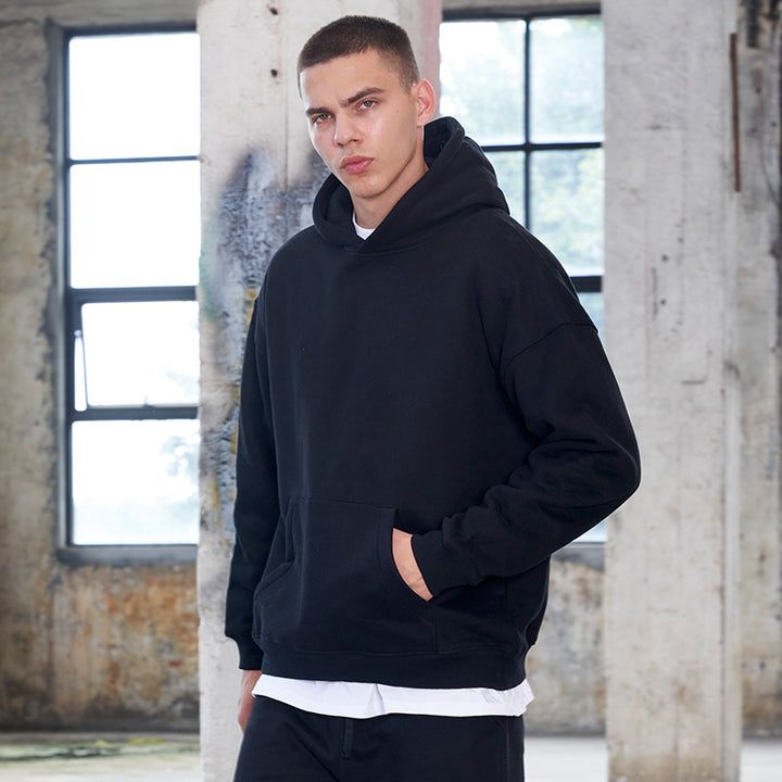 Herren Oversize-Heavyweight Baumwoll-Kapuzenpullover mit Kängurutasche Drune