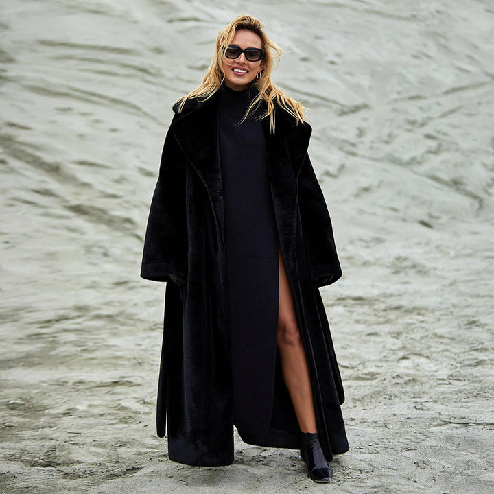 Damen Eleganter, gefütterter Wintermantel mit breitem Revers Drune