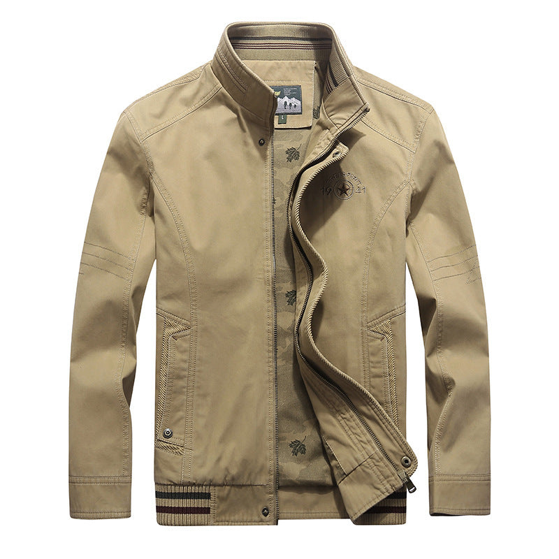 Herren Canvas-Blouson mit Stehkragen, Camouflage-Innenfutter und gestreiftem Rippbund Drune