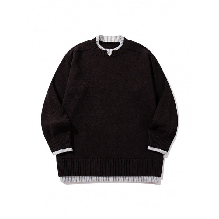 Unisex Relaxed-Fit Feinstrick-Pullover mit Kontrastbündchen und verlängertem Rippenbund Drune