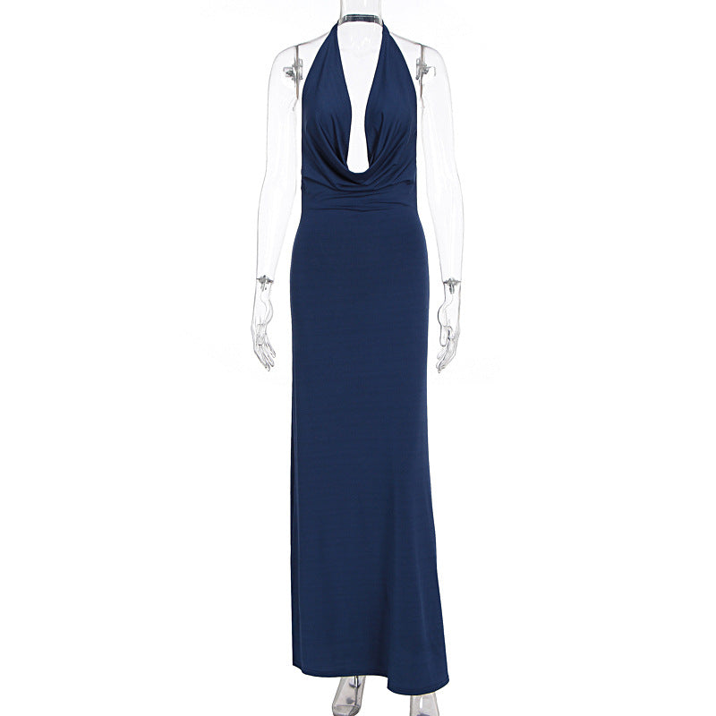Damen elegantes Maxikleid mit einzigartigem Halterhalsschnitt Drune