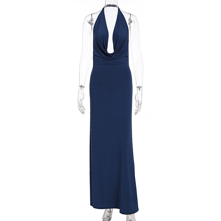 Damen elegantes Maxikleid mit einzigartigem Halterhalsschnitt Drune