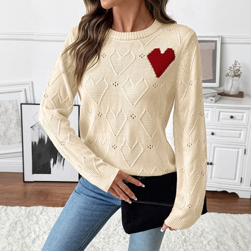Damen Weihnachtlicher Strickpullover mit Herzmuster Drune