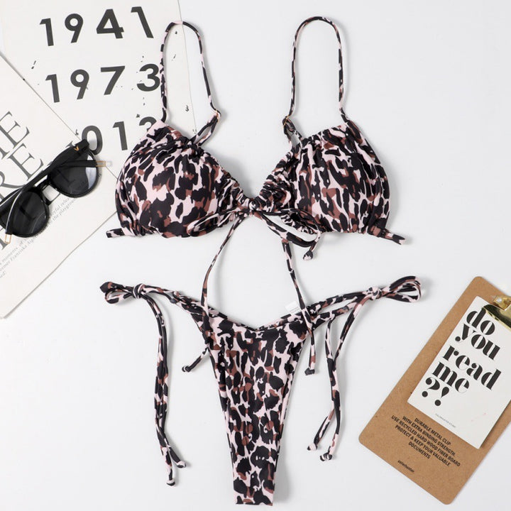Damen Bikini-Set mit ajustierbaren Bindebändern und modischem Leopardenmuster Drune