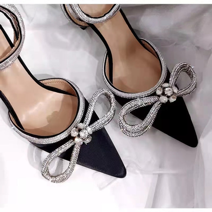 Damen elegante High Heels mit funkelndem Strass und kunstvollem Schleifen-Design Drune