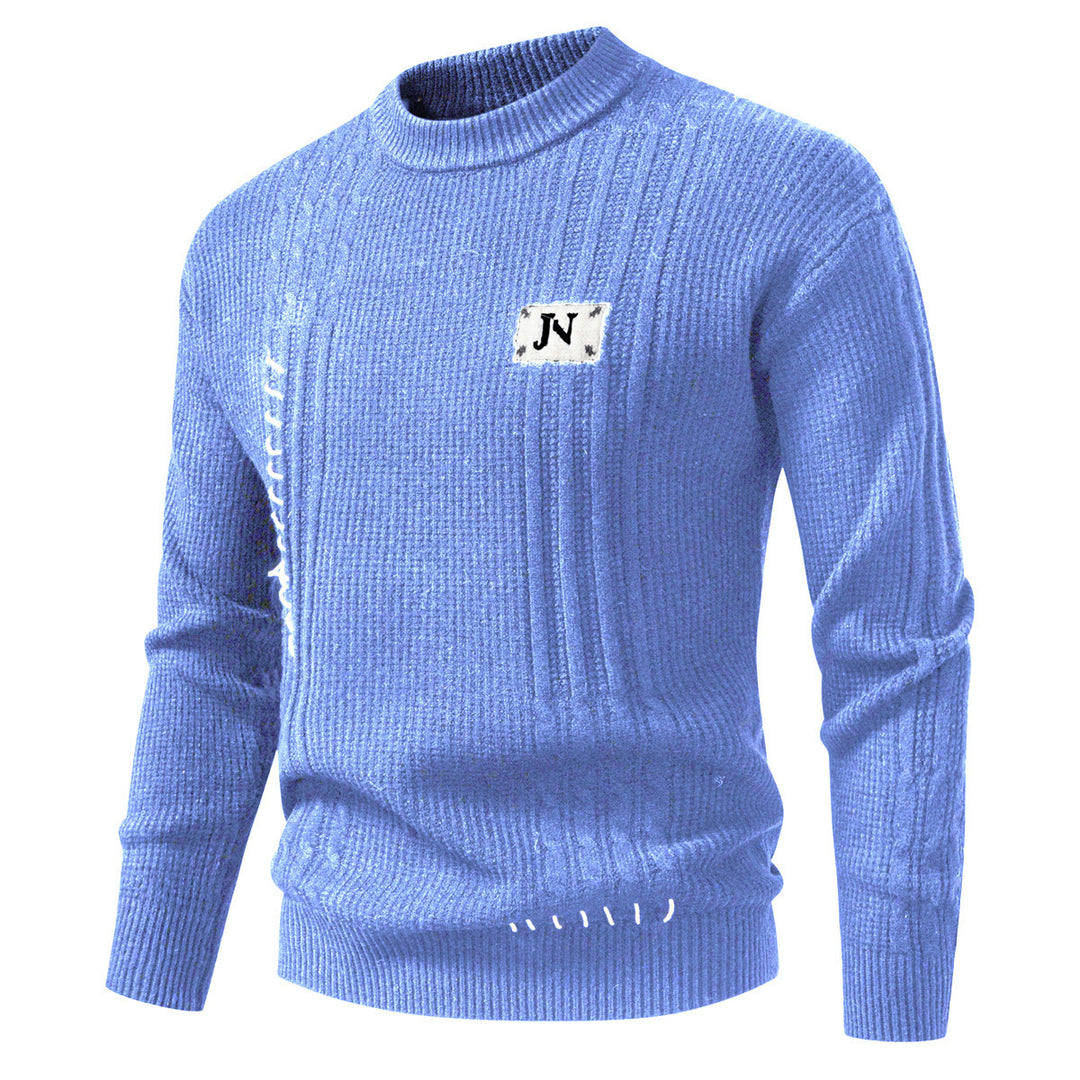 Herren Strukturiertes Rippstrick-Pullover mit Ziernähten und Logo‑Patch Drune
