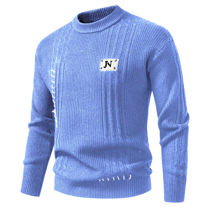 Herren Strukturiertes Rippstrick-Pullover mit Ziernähten und Logo‑Patch Drune