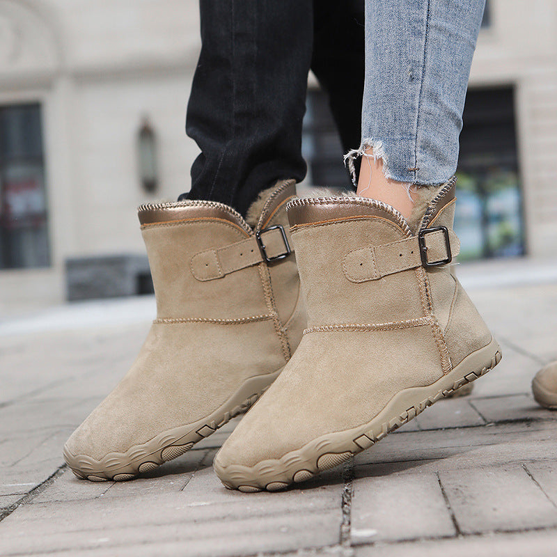 Damen Winterstiefelette mit Kunstfellfutter, rutschfester Profilsohle und verstellbarem Schnallenriemen Drune