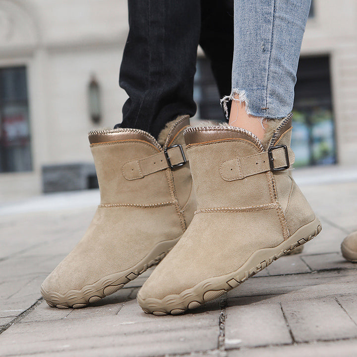 Damen Winterstiefelette mit Kunstfellfutter, rutschfester Profilsohle und verstellbarem Schnallenriemen Drune