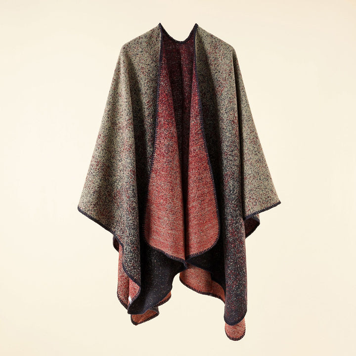 Damen Reversible Strickruana im Mélange‑Wollmix mit kontrastierter Kettelkante Drune