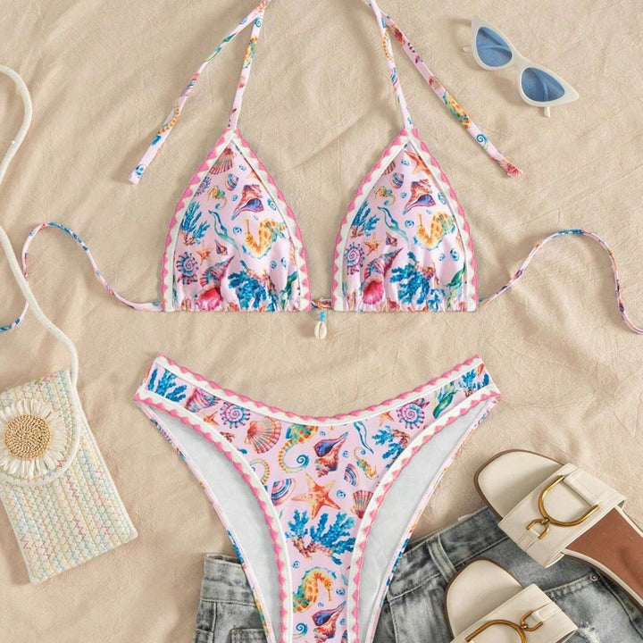 Damen Triangel-Bikini mit maritimem Muster Drune