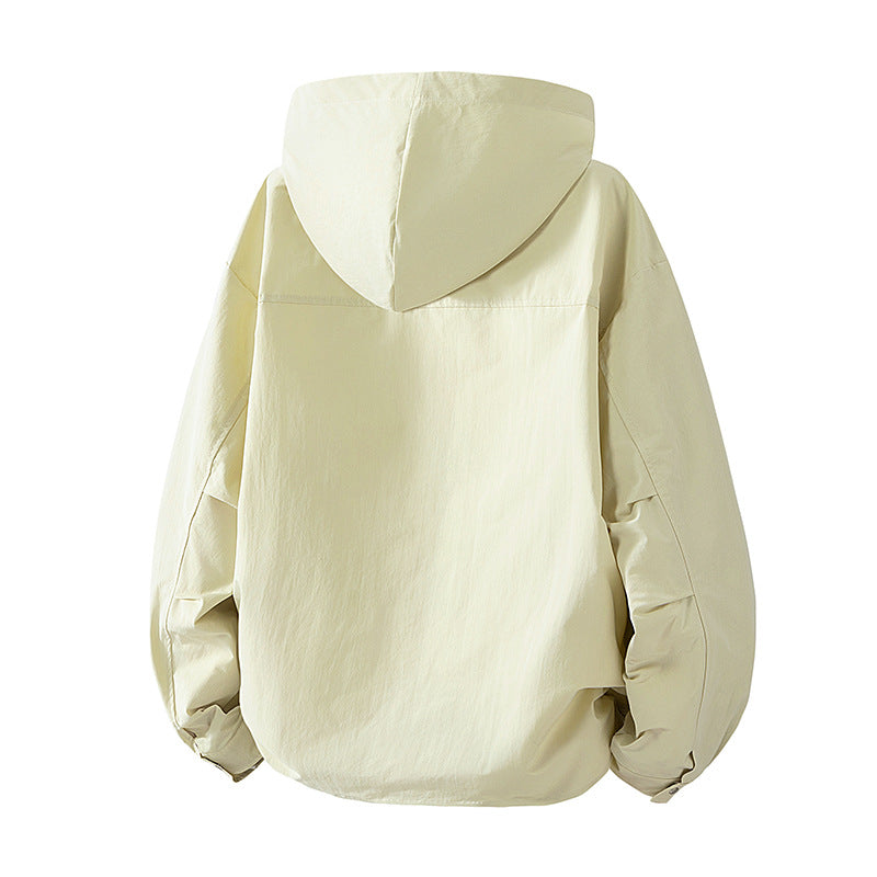 Damen leichte Kapuzenjacke mit Druckknopffront, verstellbarem Kordelzugsaum und praktischen Seitentaschen Drune