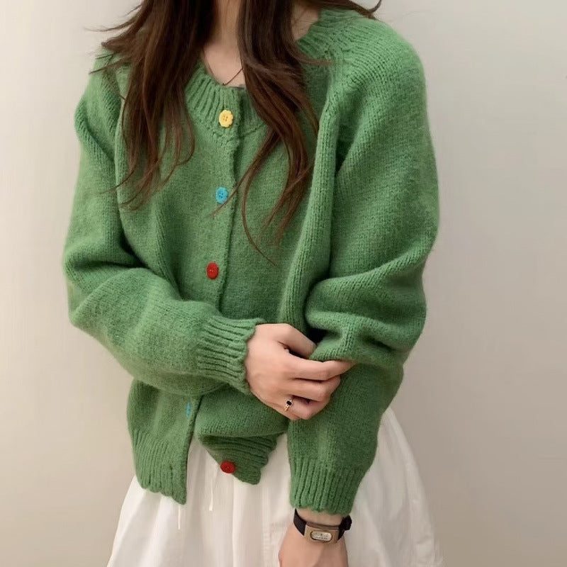 Damen Verspielter Strickcardigan mit bunten Knopfdetails und lässigem Schnitt Drune