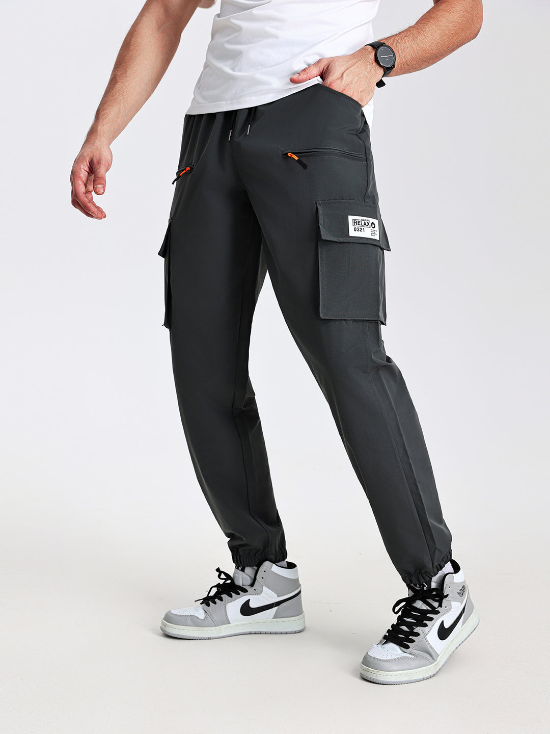 Herren Utility-Cargohose im Joggerstil mit elastischem Bund, Multifachtaschen & Reißverschlusstaschen Drune