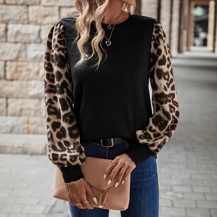 Damen Sweatshirt mit Chiffon-Ballonärmeln und Leo-Print Drune