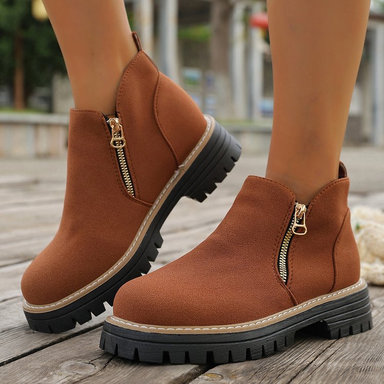 Damen Ankle-Boots mit grober Profilsohle und seitlichem Reißverschluss Drune