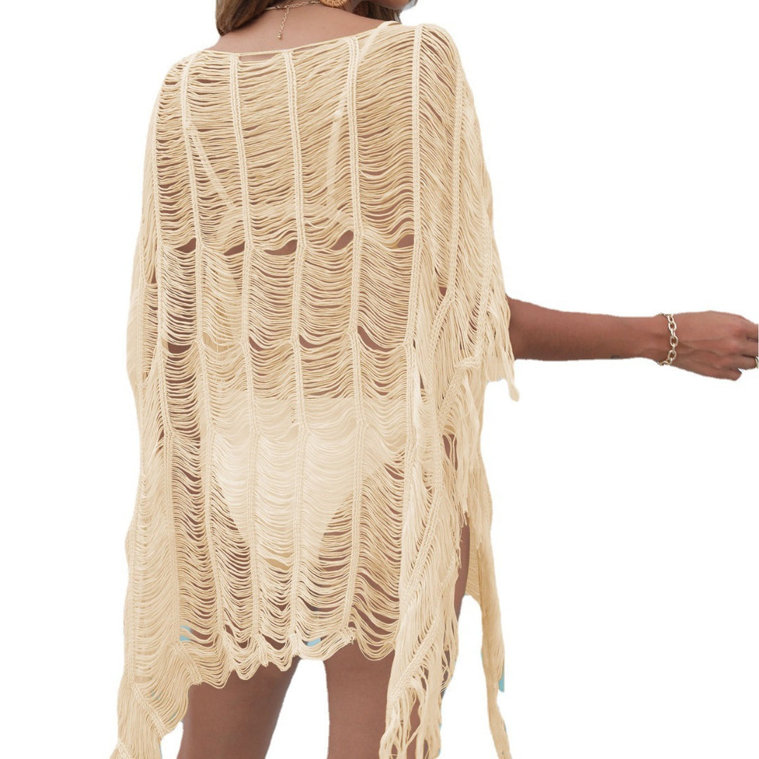 Damen eleganter transparenter Strandüberwurf mit Fransen Drune
