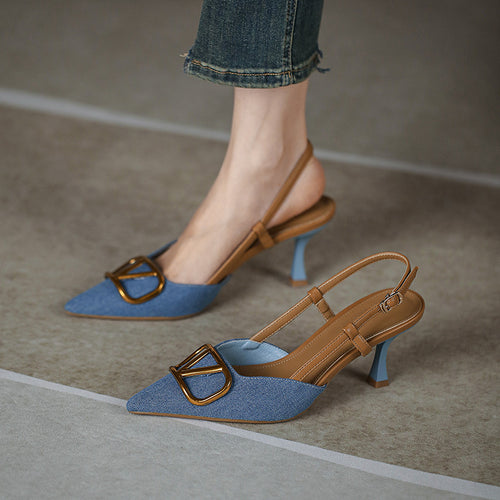 Damen Slingback Pumps mit eleganter quadratischer Zehenpartie und hochwertigem Riemen Drune