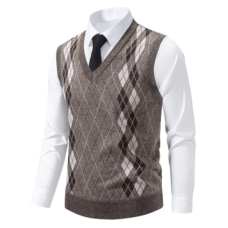 Herren eleganter V-Ausschnitt Pullunder im argyle Muster Drune