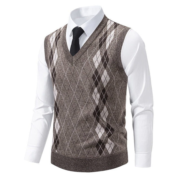 Herren eleganter V-Ausschnitt Pullunder im argyle Muster Drune