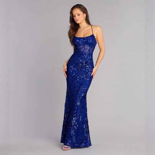 Damen Glamouröses Abendkleid mit funkelnden Pailletten Drune
