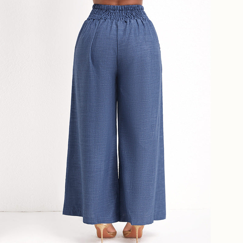 Damen Lässige Palazzo-Hose mit hoher Smock-Taille und dekorativer Kettenapplikation Drune